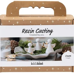 Mini DIY Kit Resin Støbning, Engle, guld metal, hvid, 1 pk.