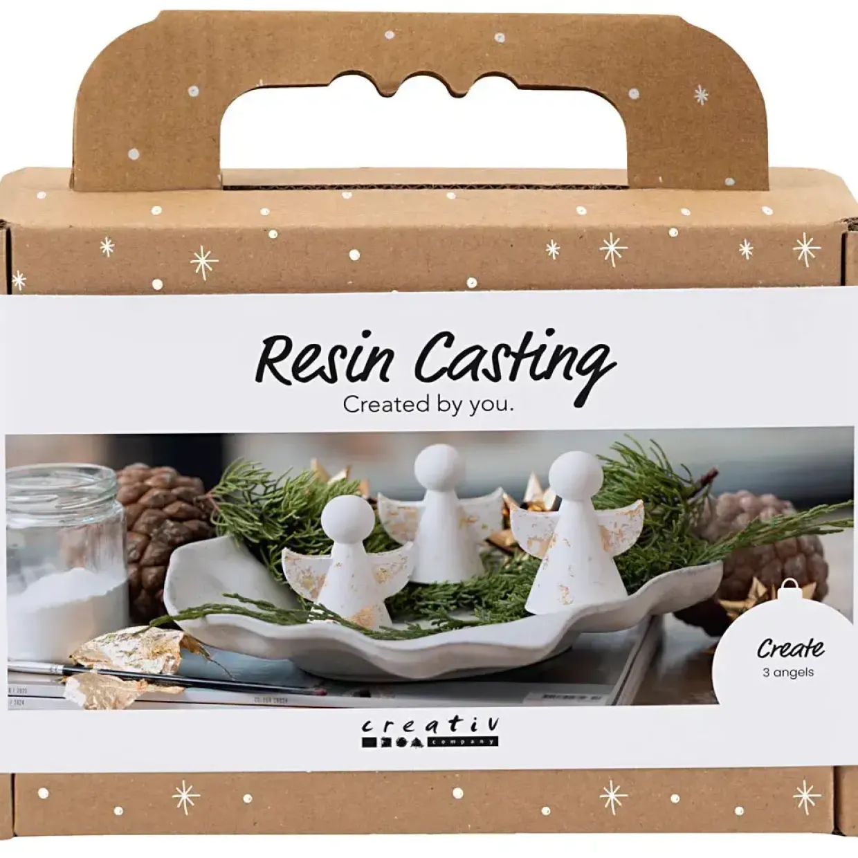 Mini DIY Kit Resin Støbning, Engle, guld metal, hvid, 1 pk.
