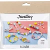 Mini DIY Kit Smykker, Halskæde, armbånd, hårpynt, lys blå, lys rød, gul - 1 pk