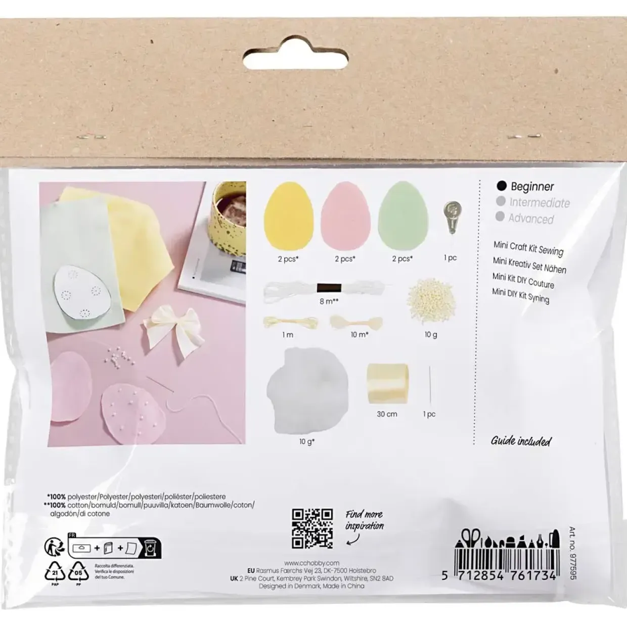 Mini DIY Kit Syning, Påskeæg, pastelfarver - 1 pk