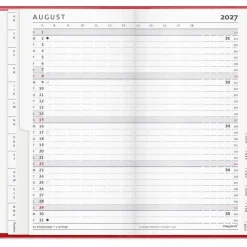 Månedskalender - Index Planner - 99x173mm - Vinyl - Rød - 2027 - Mayland - 27090010