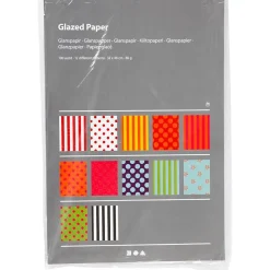 Mønstret glanspapir 12 assorterede designs og farver str. 32 x 48 cm 80 gram - 100 ark
