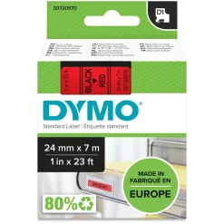 Mærketape - Dymo D1 Tape - Sort på rød - 24 mm x 7 m