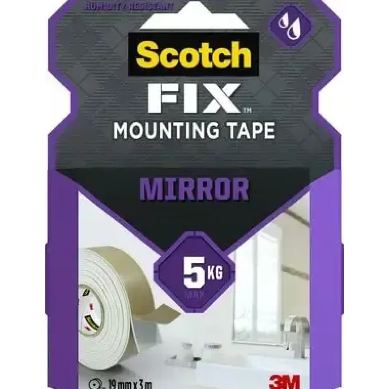 3M tape Scotch-Fix mont. tape til spejl 19mm x 3m