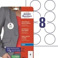 Navneskilte - Avery J4881-20 - Selvklæbende Ø65 mm - Inkjet - 160 stk