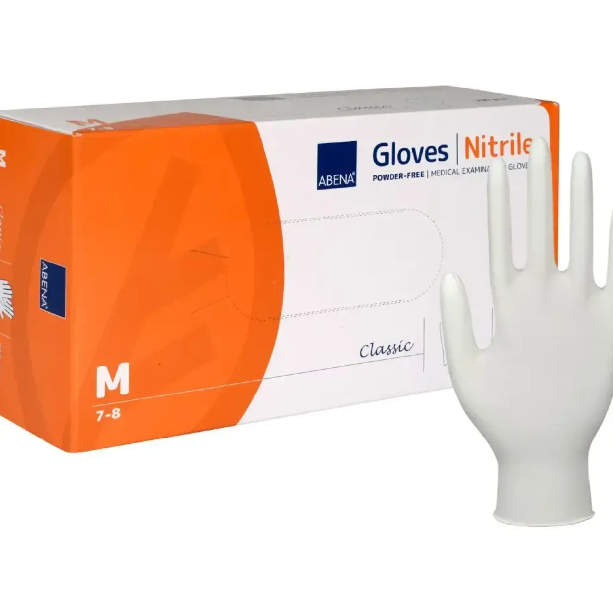 Nitrilhandsker - ABENA Classic - M - Hvid - Pudderfri - 200 stk. æske