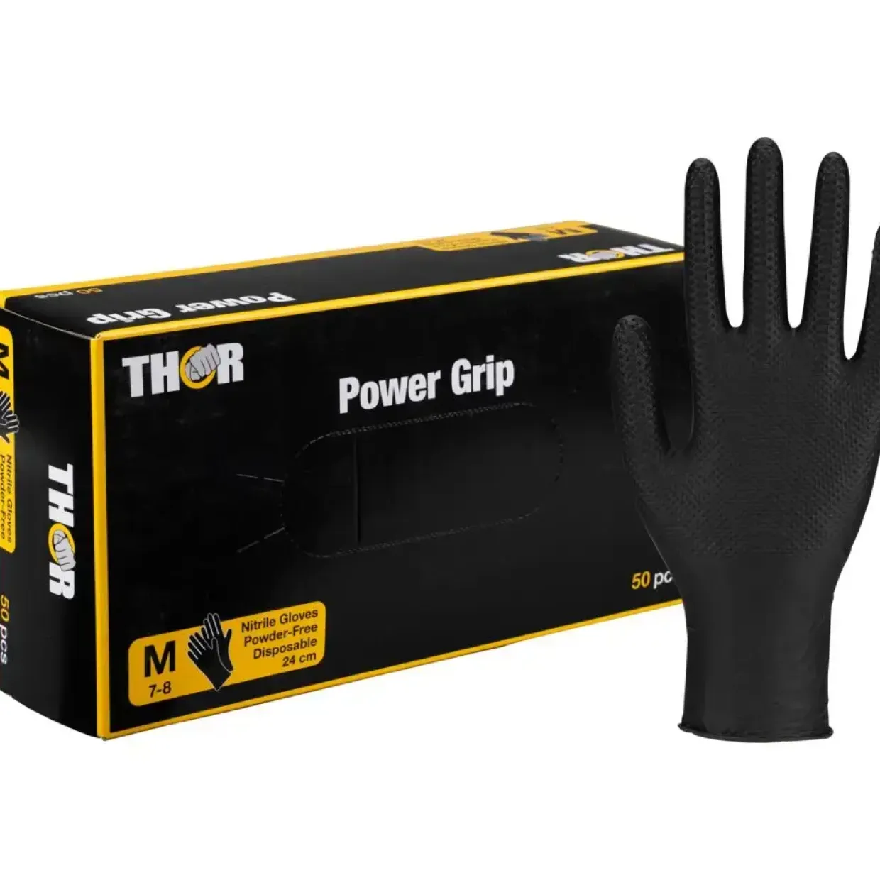Nitrilhandsker THOR Power Grip M sort pudderfri - 500 stk