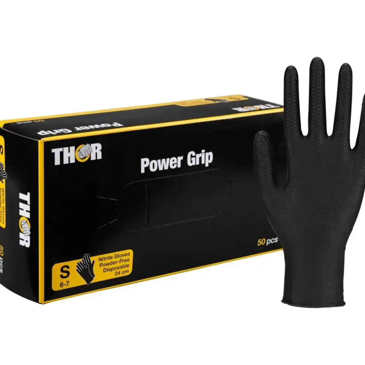Nitrilhandsker THOR Power Grip S sort pudderfri - 500 stk