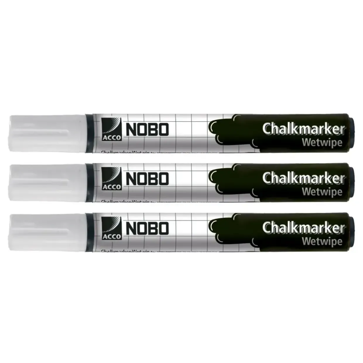 Nobo WB Marker Charlkmarker til glastavle rund hvid - 3 stk