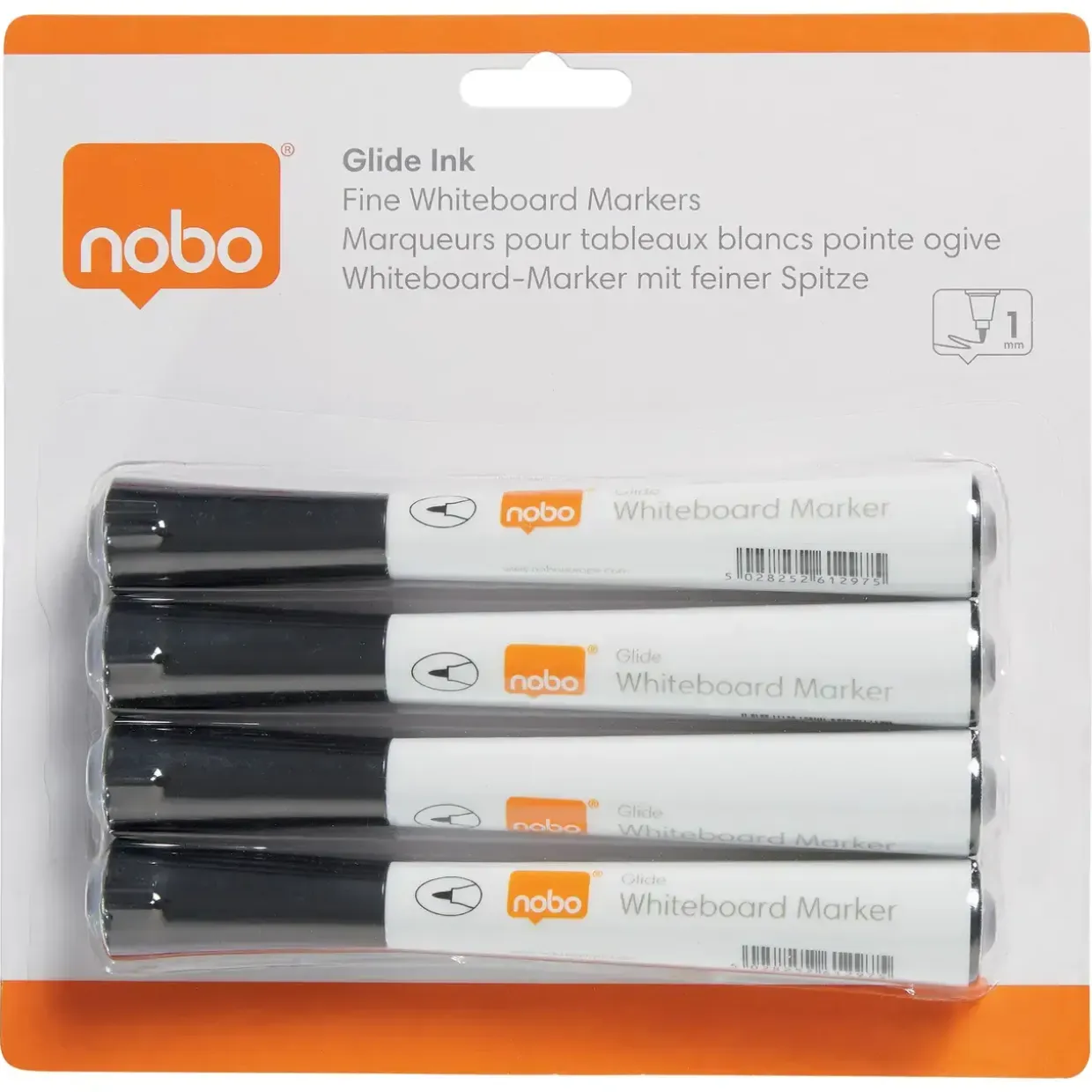 Nobo WB Marker Glide fin rund 1mm sort - 4 stk