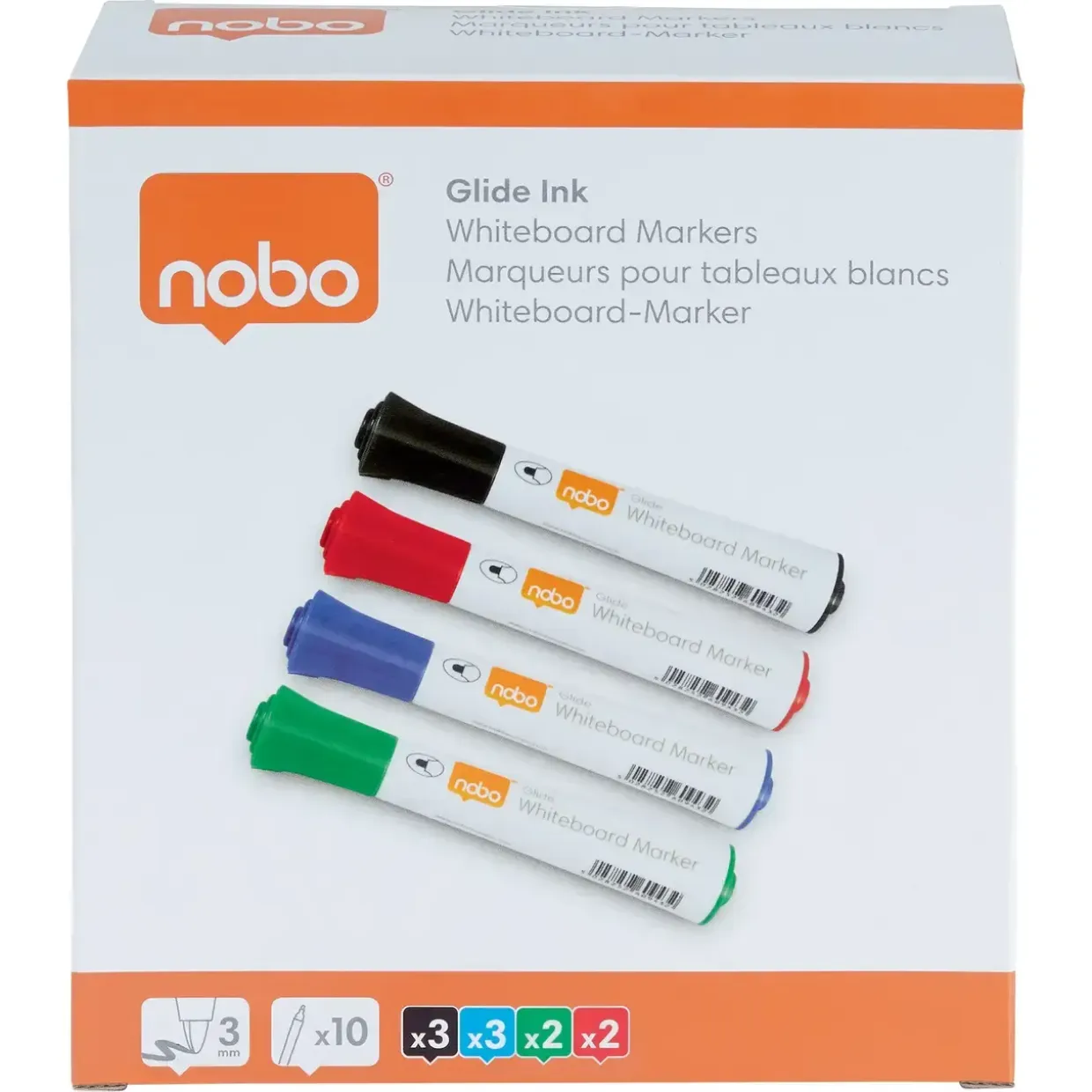 Nobo WB Marker Glide rund 2mm ass - 10 stk