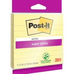 Notatblok - Post-it Super Sticky Linjeret - Gul - 101 x 101 mm - 45 ark