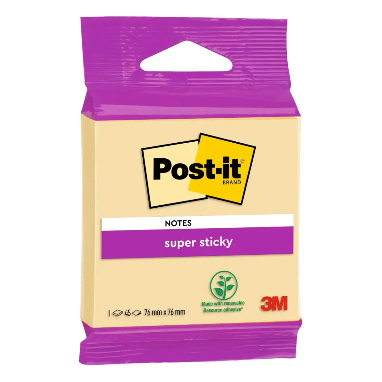 Notatblok - Post-it Super Sticky - Gul - 76 x 76 mm - 45 ark