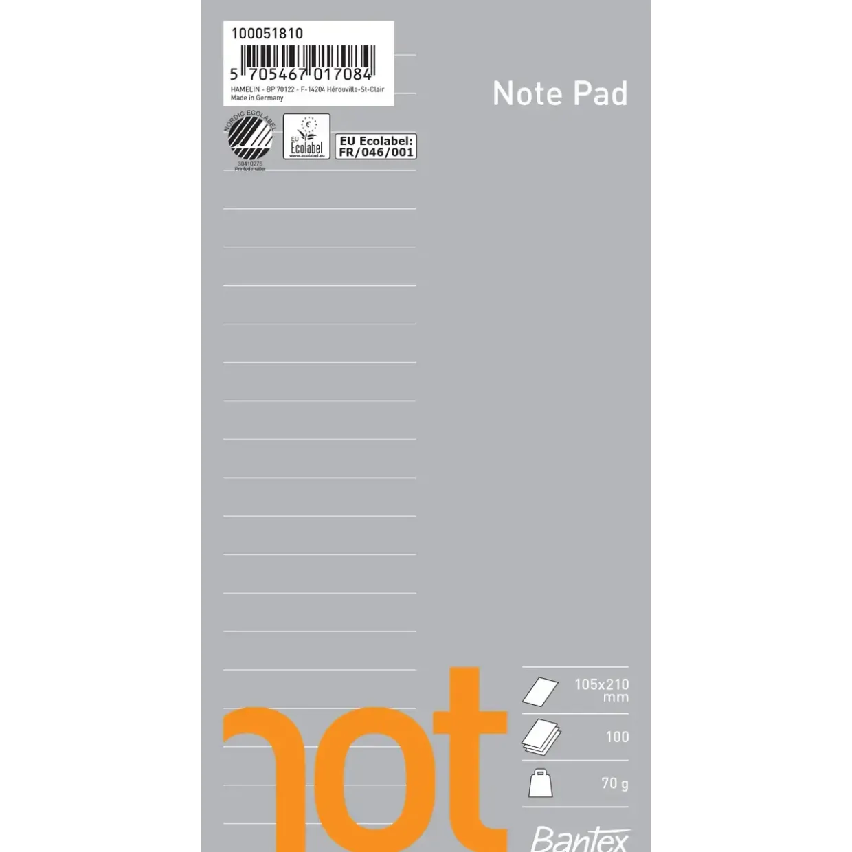 Notesblok Bantex 102x210mm linieret Wire-o spiral 70g 100blade - 10 stk