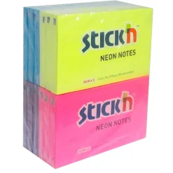 Notesblokke - Stick'N Neon 76x127mm 12x100 blade - Gul/Blå/Magenta/Lilla