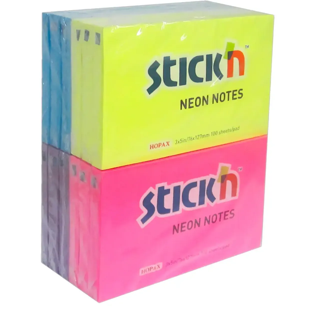 Notesblokke - Stick'N Neon 76x127mm 12x100 blade - Gul/Blå/Magenta/Lilla