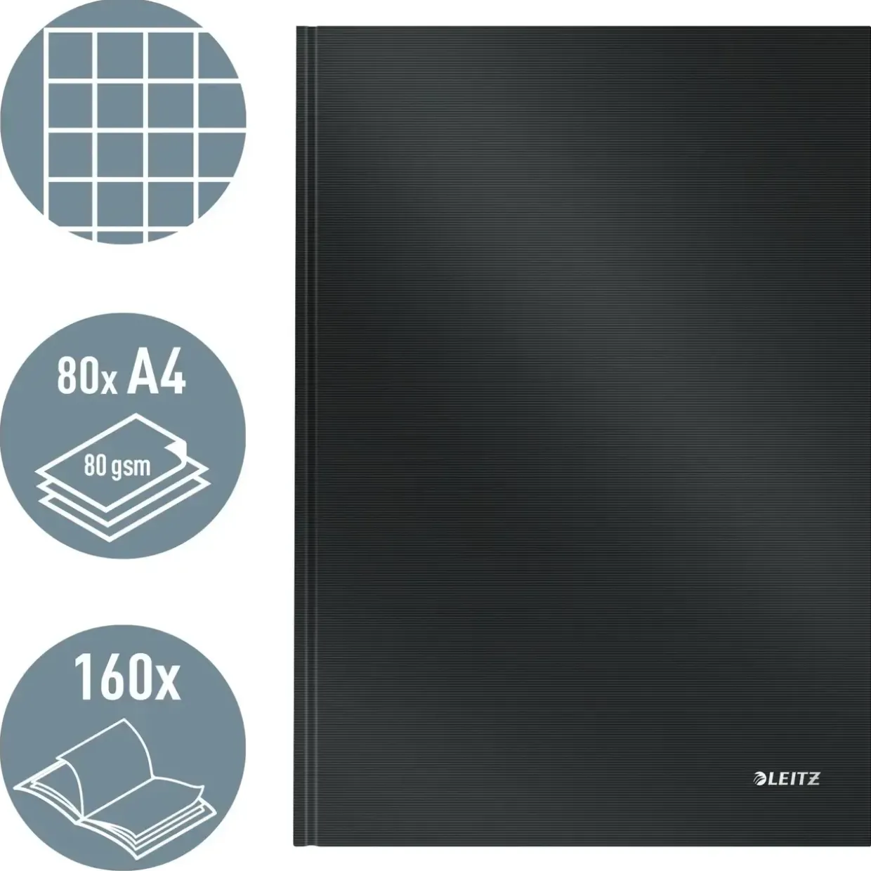 Notesbog - Leitz Solid - A4 - Hardcover - 80g - 160 sider / 80 ark - Sort - Køb minimum 6 stk.