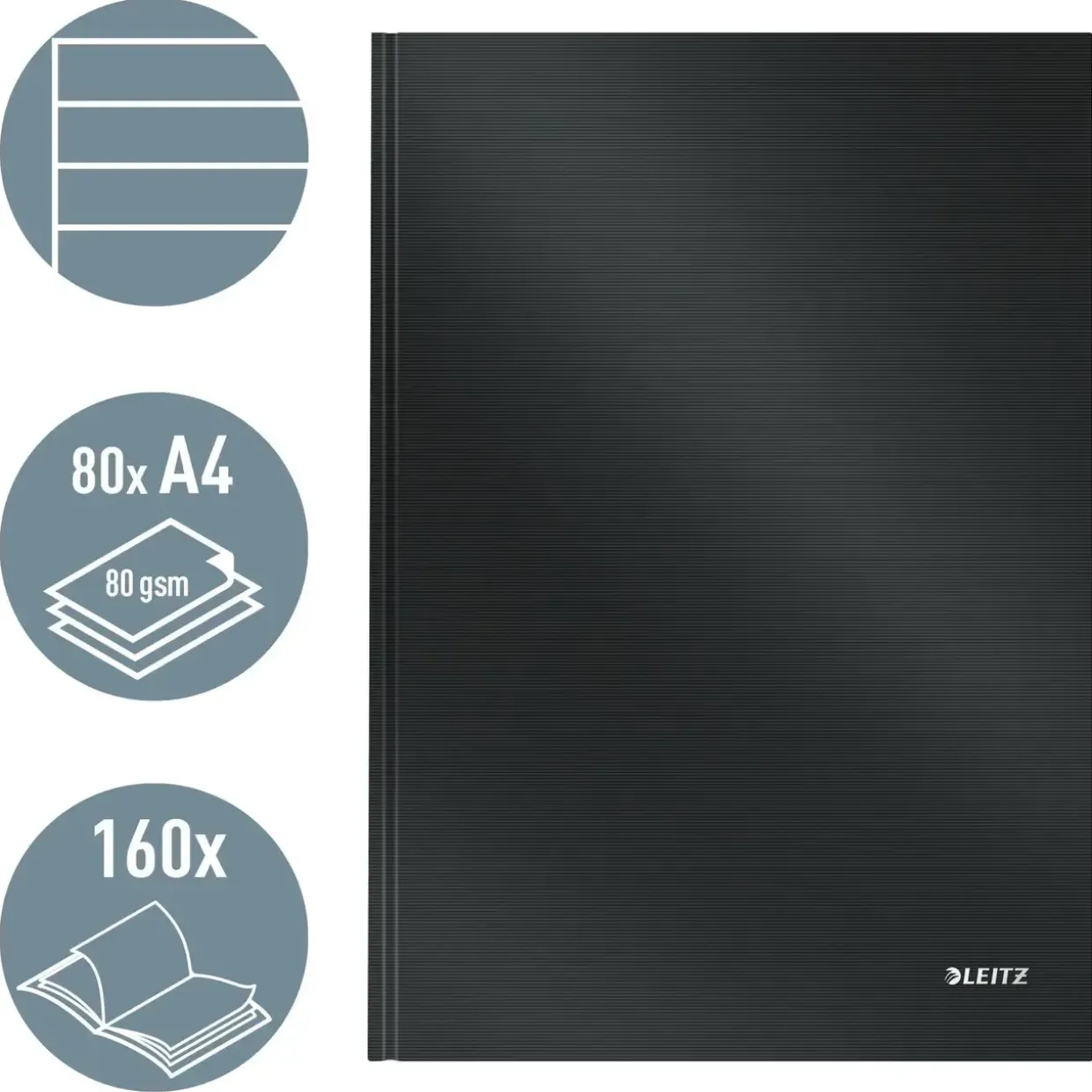 Notesbog Leitz Solid hardcover A4 lin. 80g/80ark sort - Køb minimum 6 stk.