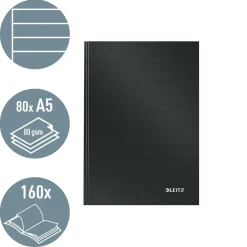 Notesbog Leitz Solid hardcover A5 lin. 80g/80ark sort - Køb minimum 6 stk.