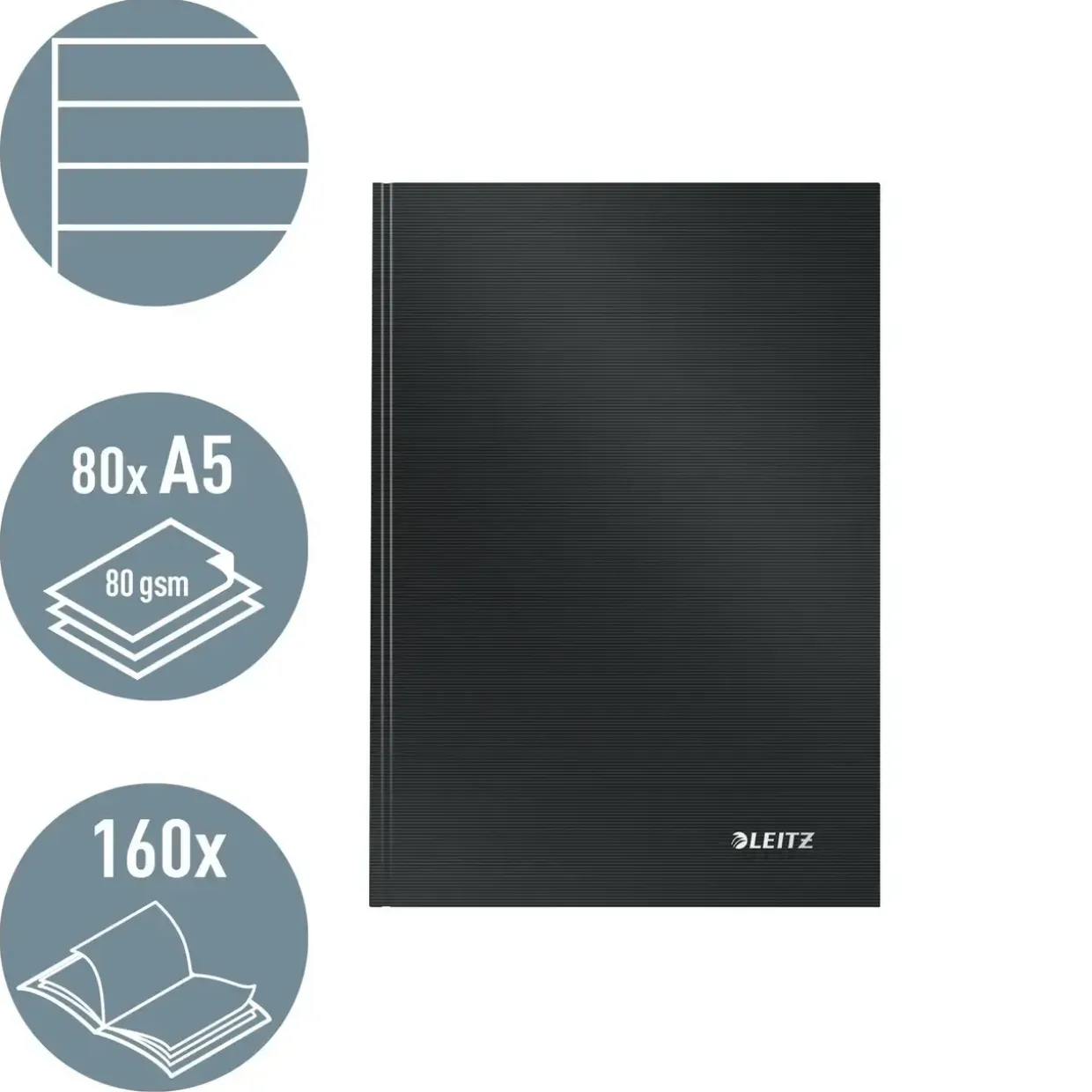 Notesbog Leitz Solid hardcover A5 lin. 80g/80ark sort - Køb minimum 6 stk.
