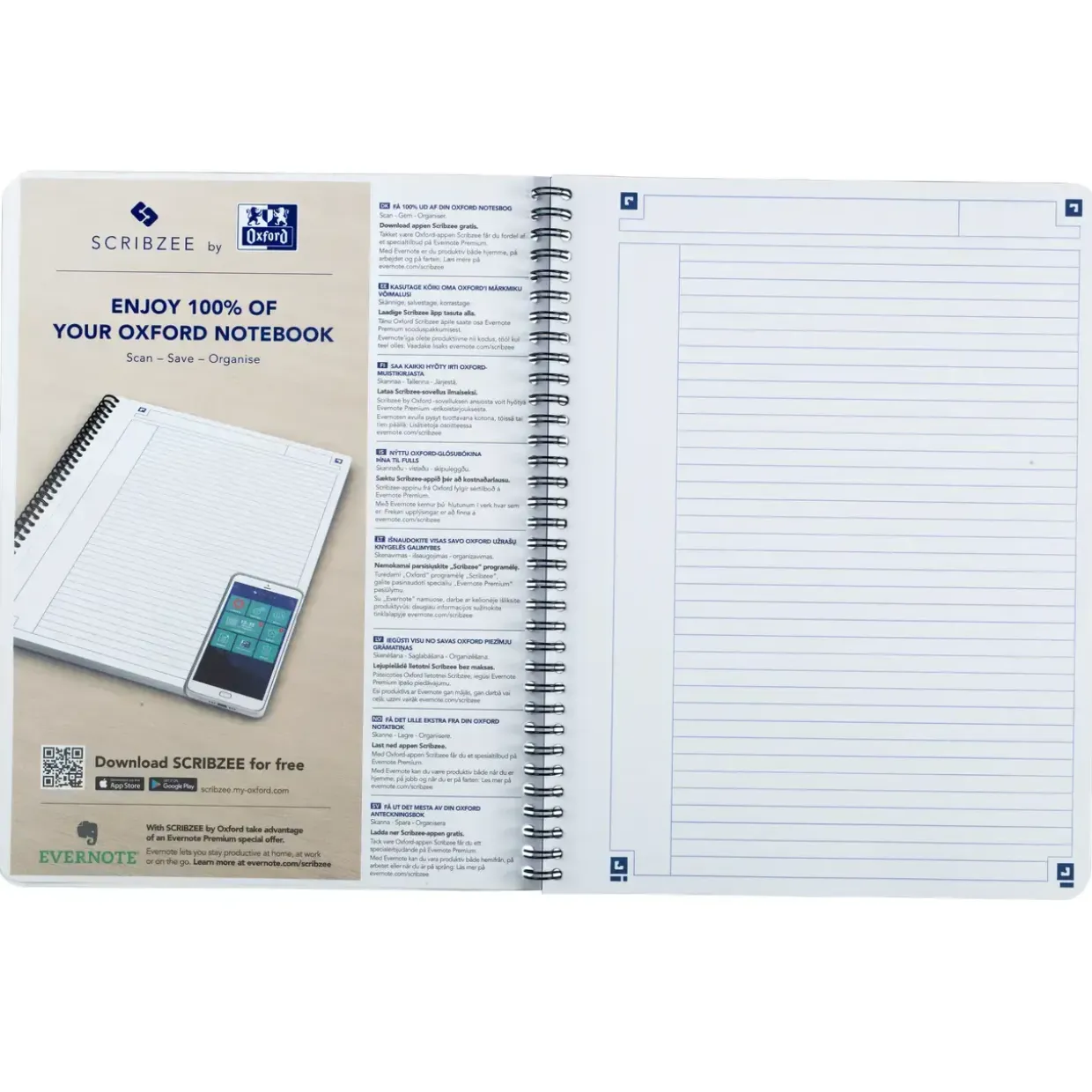 Notesbog Oxford TOUCH A4+ grøn linieret 90g - 5 stk