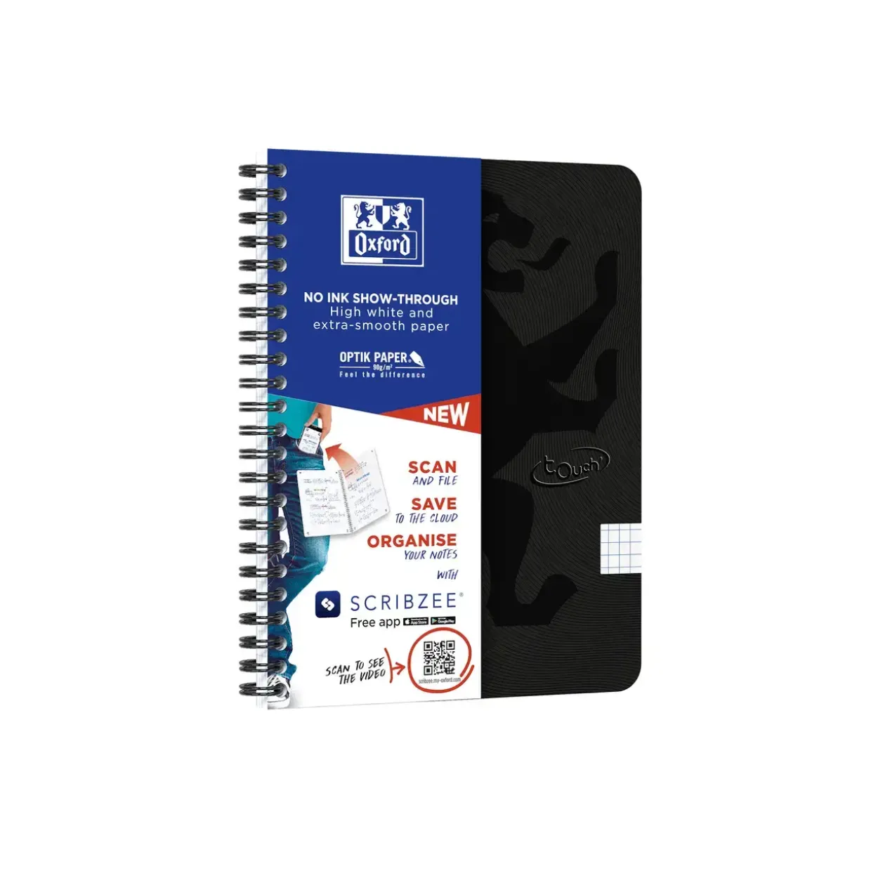 Notesbog Oxford TOUCH A5+ sort kvadreret 90g - 5 stk