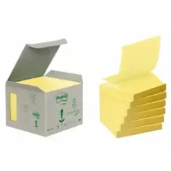 Notespapir - 3M Post-it Z-Notes - Genbrug - Gul - 76x76 mm - 6 blokke