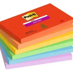 Notes - Post-it Super Sticky - 76x127mm - Playful - 6 blokke - Flerefarvet