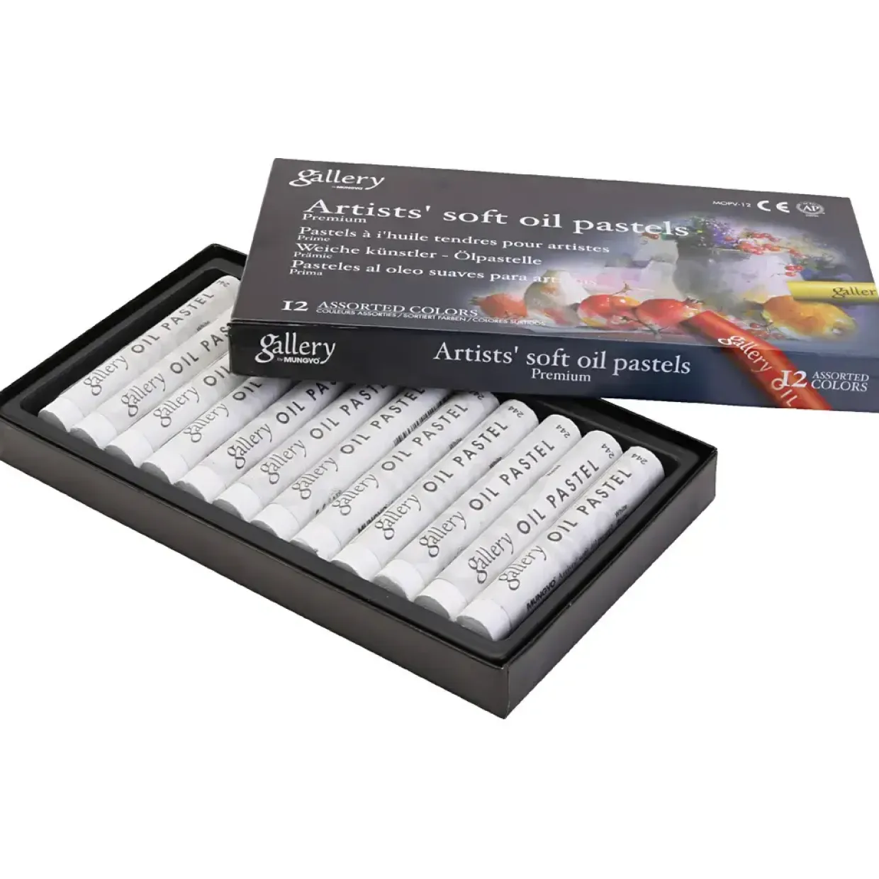 Oliepastelkridt Gallery L: 7 cm diam. 11 mm hvid - 12 stk pr pakke