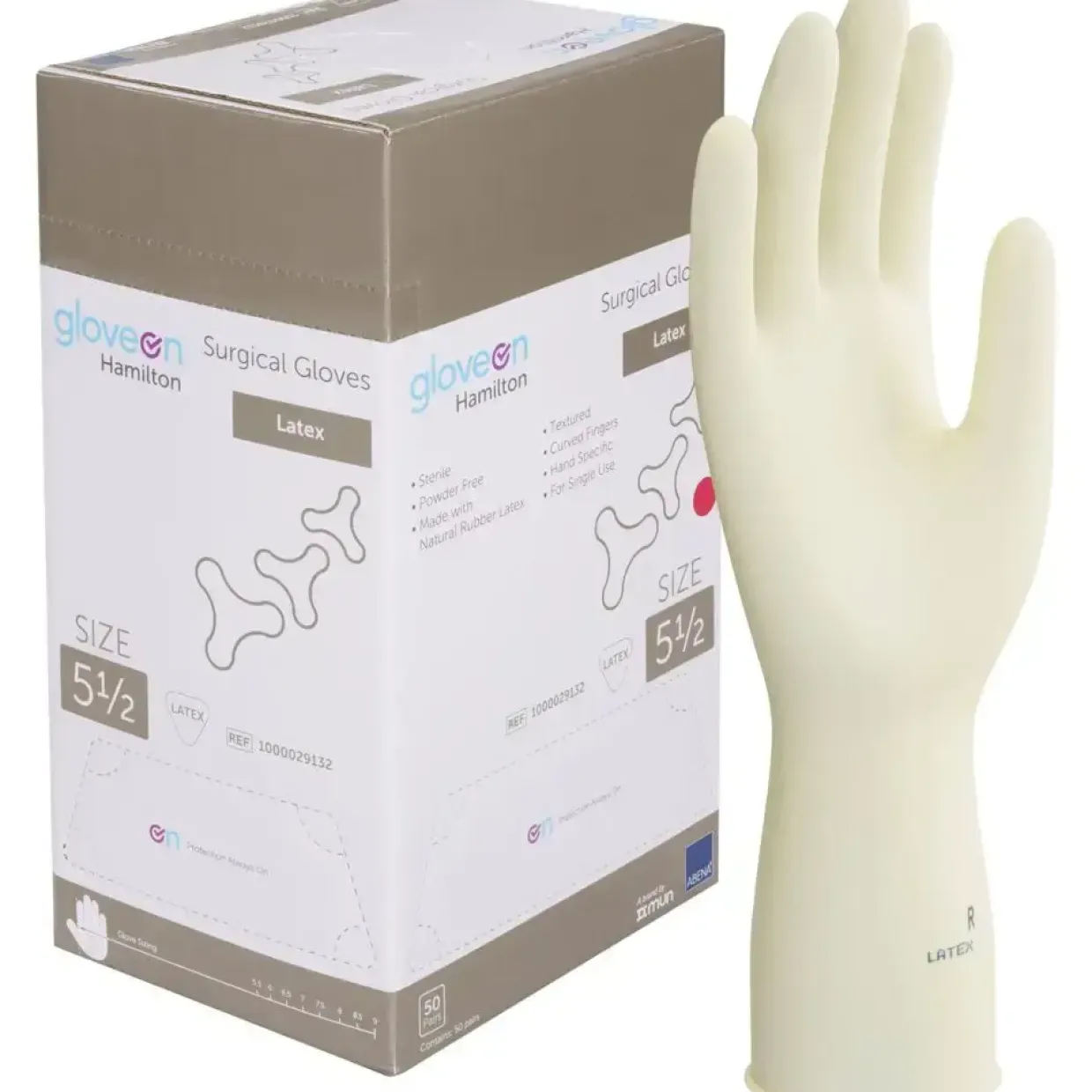 Operationshandske, Gloveon Hamilton, 5,5, nature, latex, pudderfri - 200 par