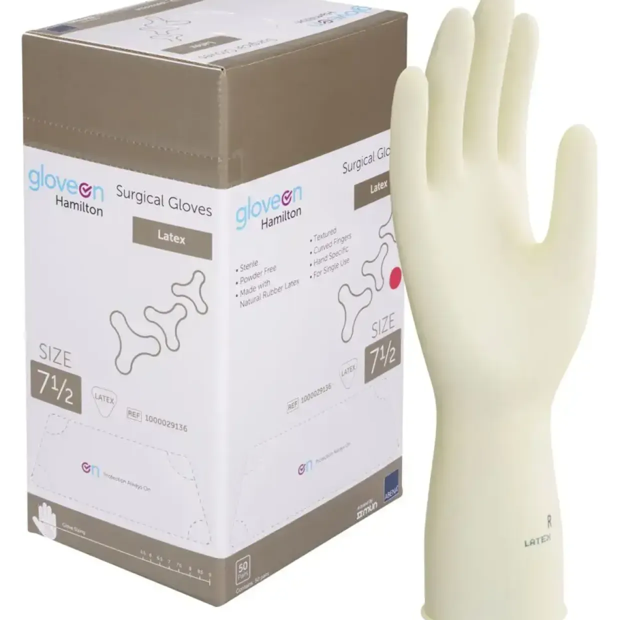 Operationshandske, Gloveon Hamilton, 7,5, nature, latex, pudderfri