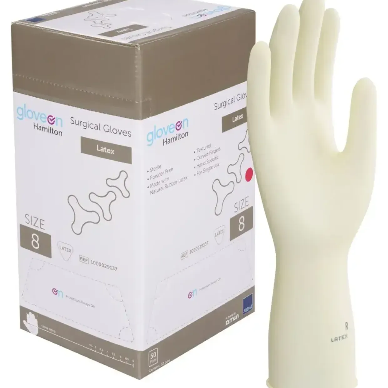 Operationshandske, Gloveon Hamilton, 8, nature, latex, pudderfri - 50 par