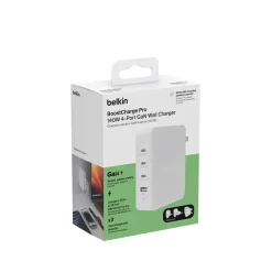 Oplader, Belkin 140W 4-ports USB GaN Wall Charger with UK, EU, US plug tips - Køb minimum 6 stk.