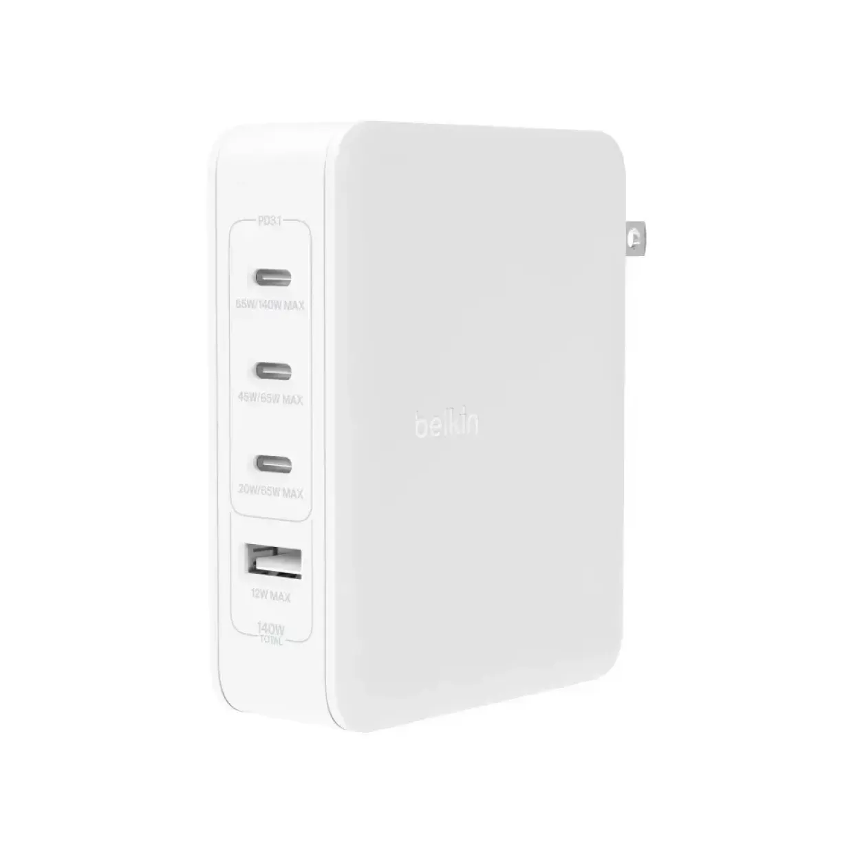 Oplader, Belkin 140W 4-ports USB GaN Wall Charger with UK, EU, US plug tips - Køb minimum 6 stk.