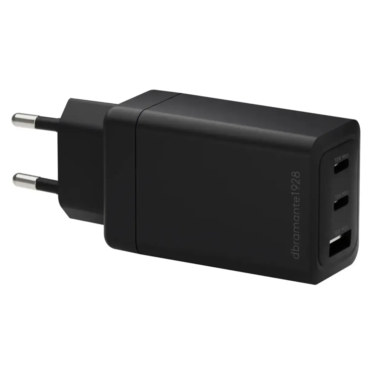 Oplader, Dbramante1928, IT - EU W. Charger - 2xUSB-C 70W + 1xUSB-A - Sort