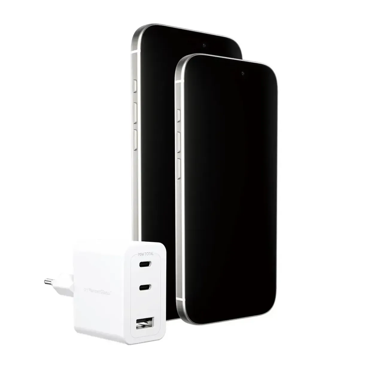 Oplader, Empower by PanzerGlass, Turbo 70W, Multiple Charger, 2x USB-C+USB-A, EU stik, Hvid