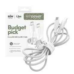 Opladerkabel, Empower by PanzerGlass, Racing, 60W, USB-C to USB-C, 1.2M, Hvid