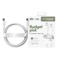 Opladerkabel, Empower by PanzerGlass, Racing, 60W, USB-C to USB-C, 1.2M, Hvid