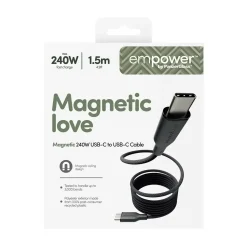 Opladerkabel, Empower by PanzerGlass, Magnetisk, 240W, USB-C to USB-C, 1.5M, Sort