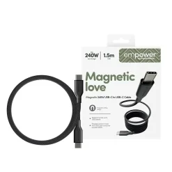 Opladerkabel, Empower by PanzerGlass, Magnetisk, 240W, USB-C to USB-C, 1.5M, Sort