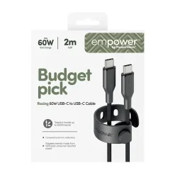 Opladerkabel, Empower by PanzerGlass, Racing, 60W, USB-C to USB-C, 2M, Sort
