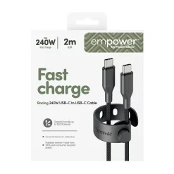 Opladerkabel, Empower by PanzerGlass, Racing, 240W, USB-C to USB-C, 2M, Sort