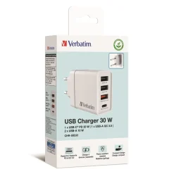 Oplader - Verbatim - CHR-30EU2 - 4-port - USB-C - Hvid