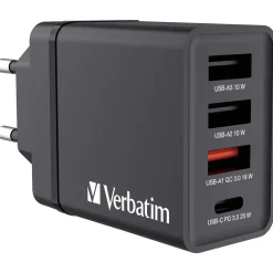 Oplader - Verbatim - CHR-30EU1 - 4-port - USB-C - Sort