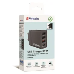 Oplader - Verbatim - CHR-30EU1 - 4-port - USB-C - Sort