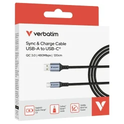 Oplader - Verbatim - Sync & Charge - USB-A to USB-C - 18W - 120 cm - Grå