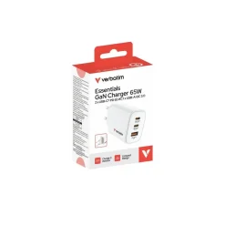 Oplader - Verbatim - 65W - USB-C - EU - 3-port - Hvid