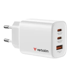 Oplader - Verbatim - 65W - USB-C - EU - 3-port - Hvid
