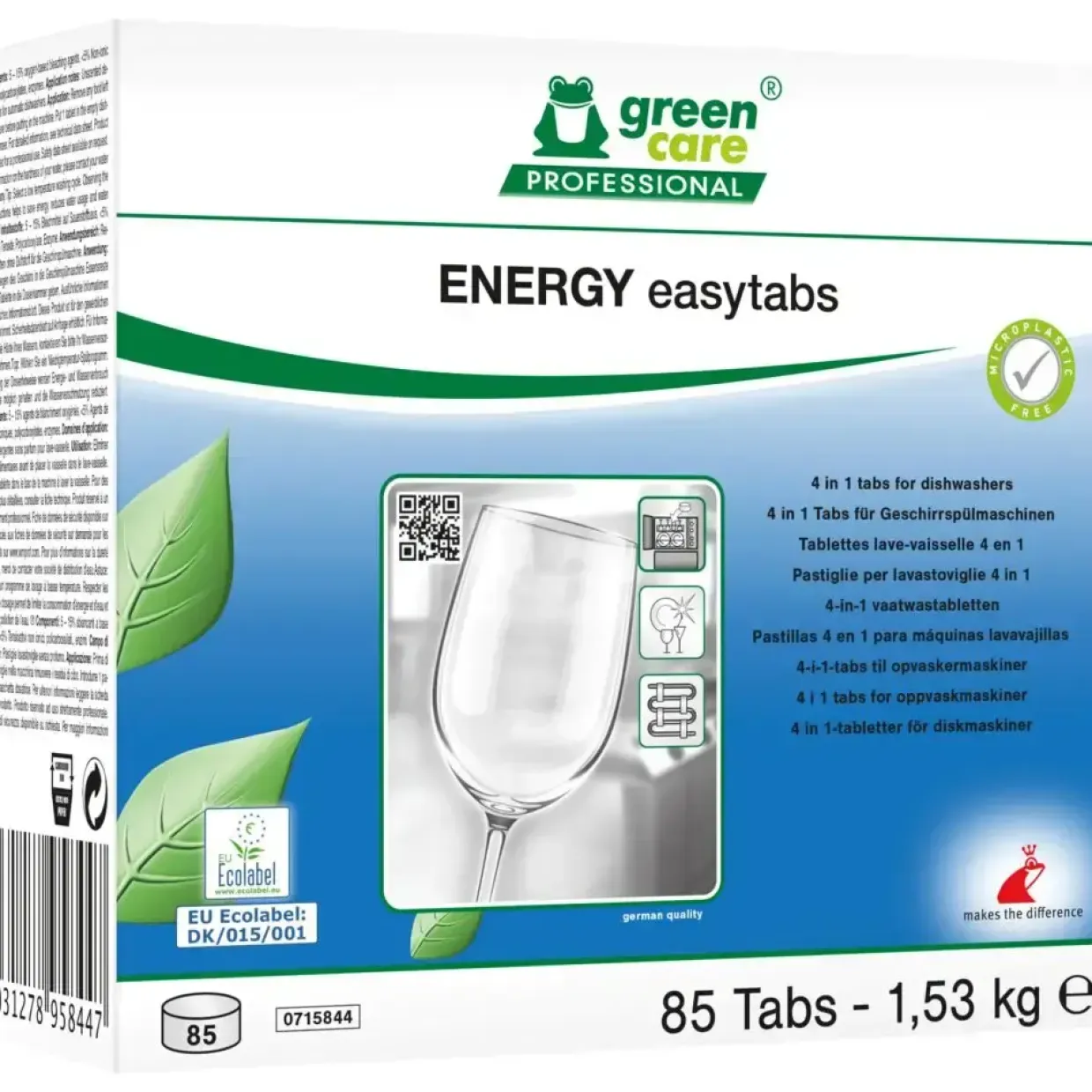 Opvasketabs - Green Care ENERGY Easytabs 4-i-1 - Uden klor, farve og parfume - 85 stk