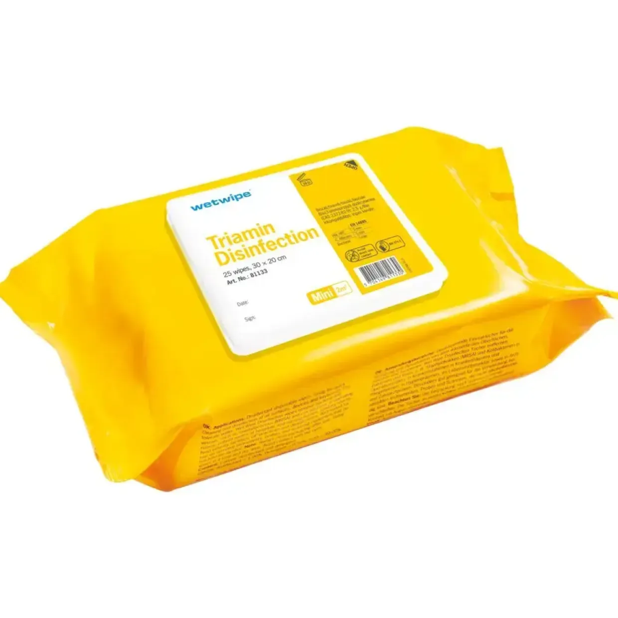 Overfladedesinfektion, Wet Wipe, Mini, 30x20cm, med Triamin, uden ethanol, farve og parfume - 25 stk